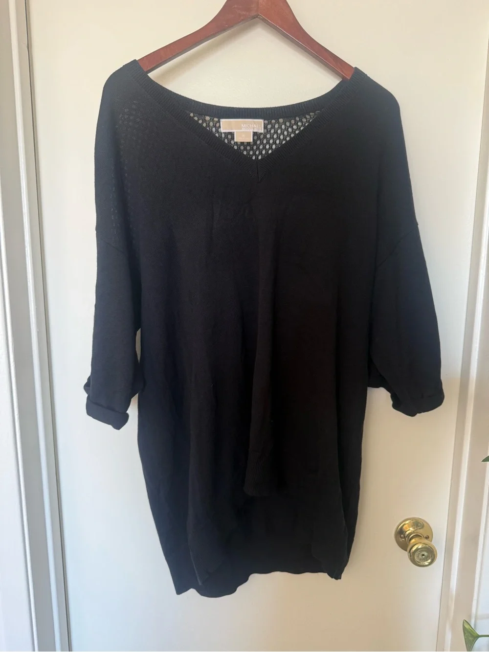 MICHAEL Michael Kors Black Mesh Tunic Sweater Top 1X Roll Tab Sleeves